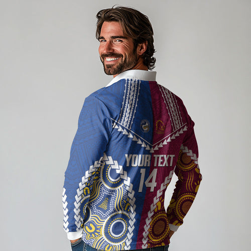 Custom Rugby Broncos and Eels Long Sleeve Polo Shirt 2026 Together Aboriginal Polynesian Pattern