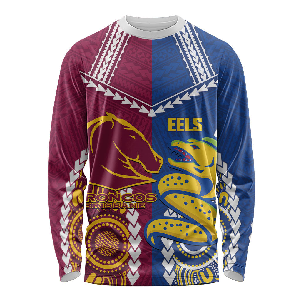 Custom Rugby Broncos and Eels Long Sleeve Shirt 2026 Together Aboriginal Polynesian Pattern