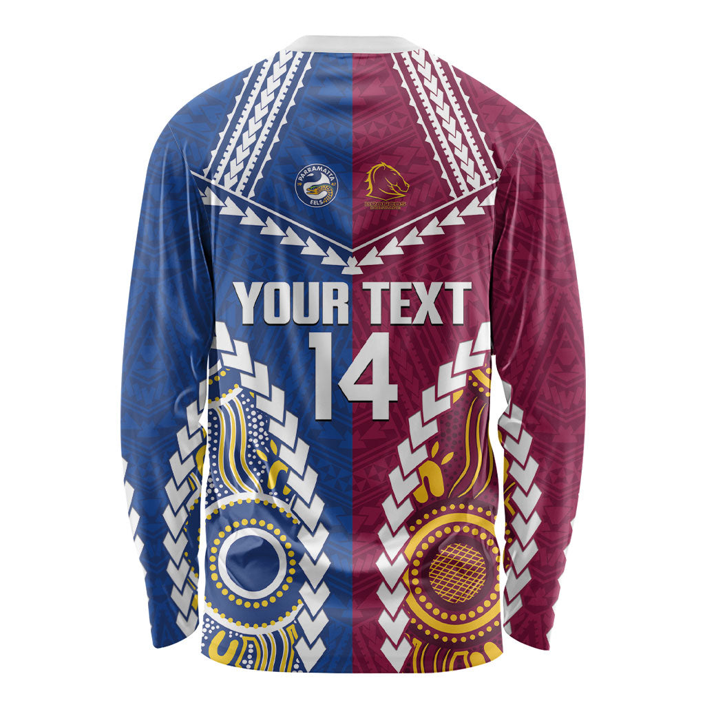 Custom Rugby Broncos and Eels Long Sleeve Shirt 2026 Together Aboriginal Polynesian Pattern