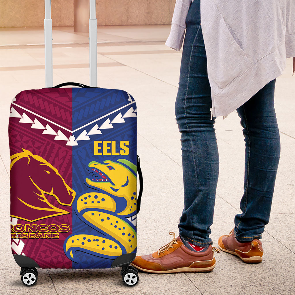 Rugby Broncos and Eels Luggage Cover 2026 Together Aboriginal Polynesian Pattern