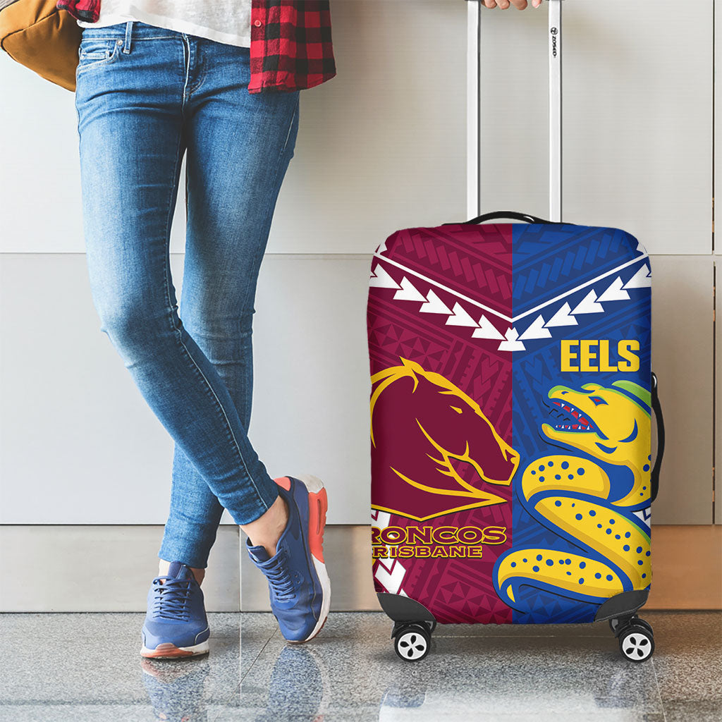Rugby Broncos and Eels Luggage Cover 2026 Together Aboriginal Polynesian Pattern
