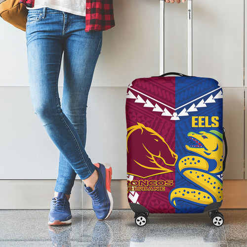 Rugby Broncos and Eels Luggage Cover 2026 Together Aboriginal Polynesian Pattern