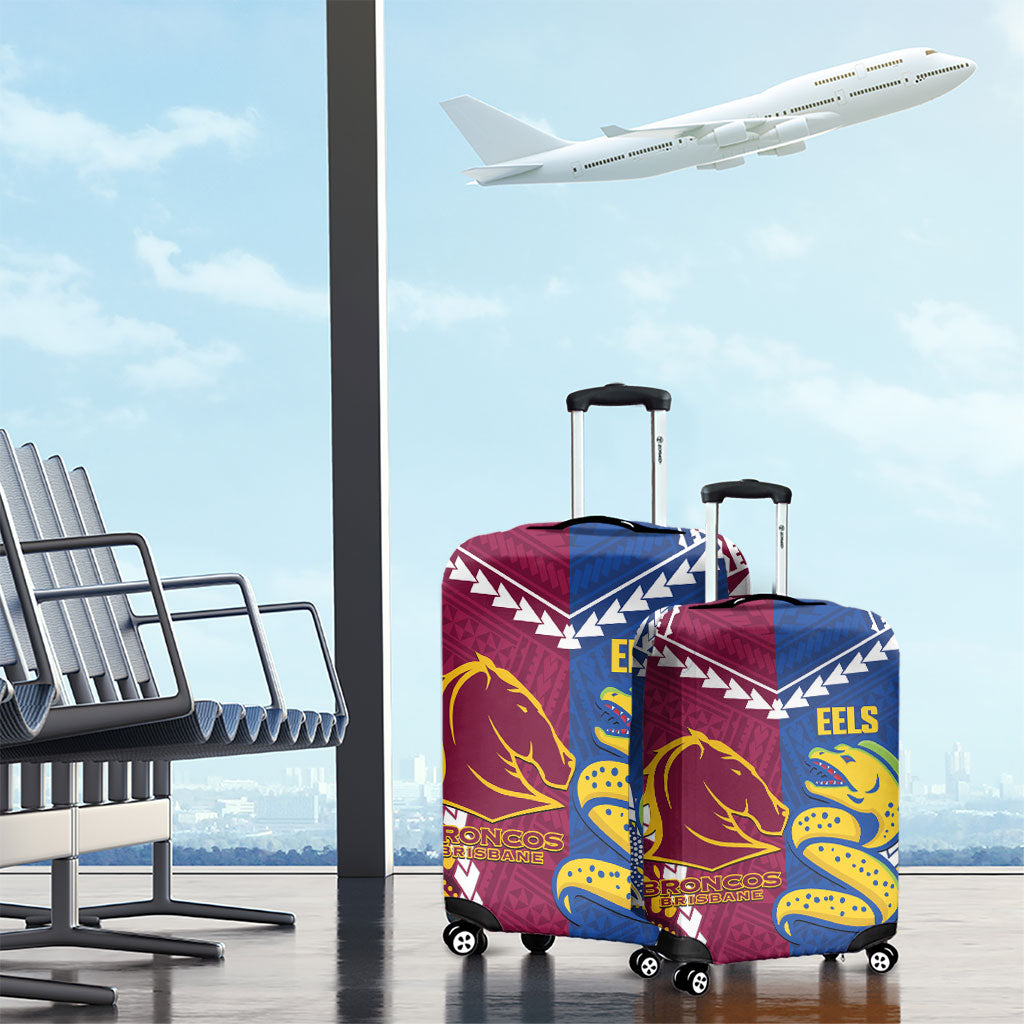 Rugby Broncos and Eels Luggage Cover 2026 Together Aboriginal Polynesian Pattern