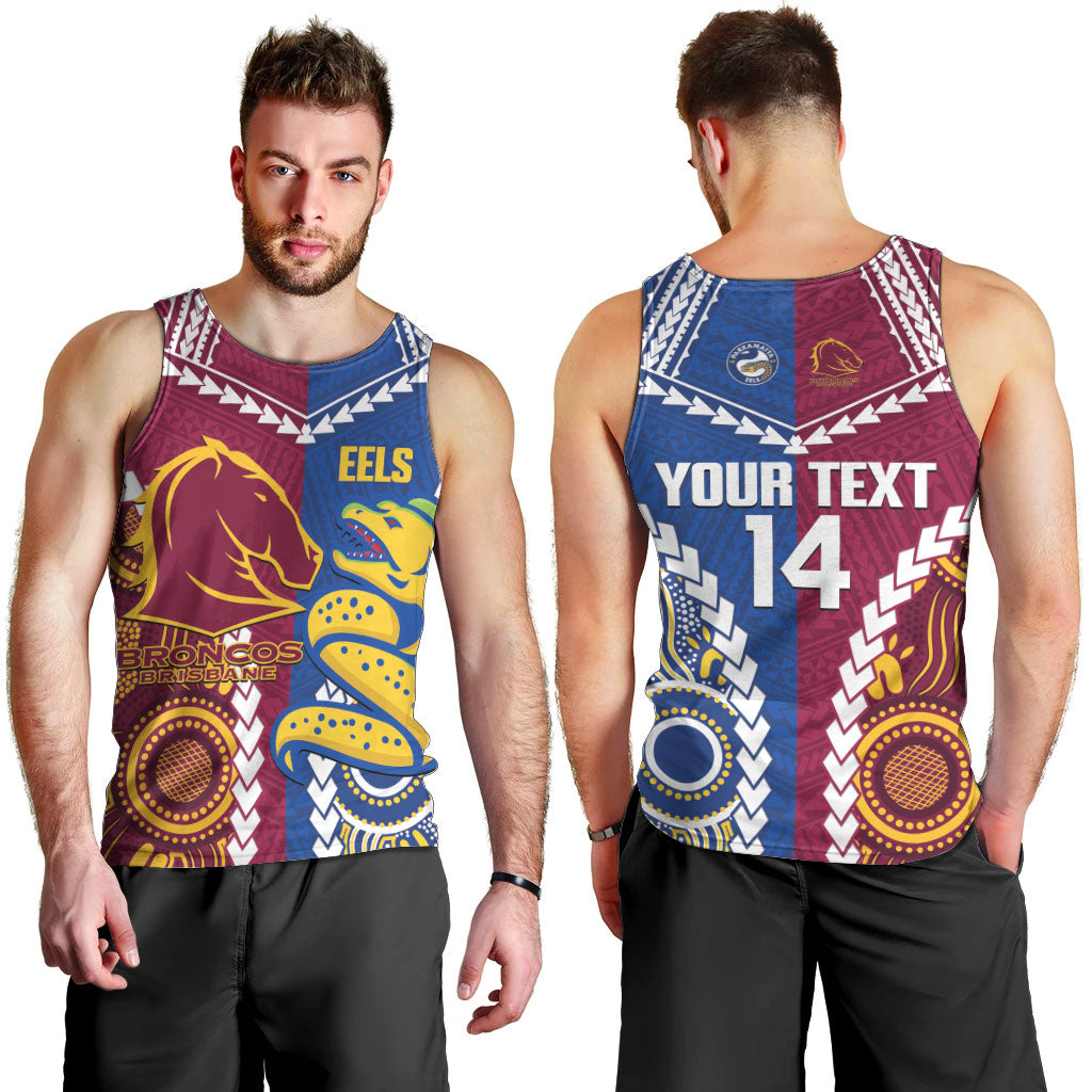 Custom Rugby Broncos and Eels Men Tank Top 2026 Together Aboriginal Polynesian Pattern