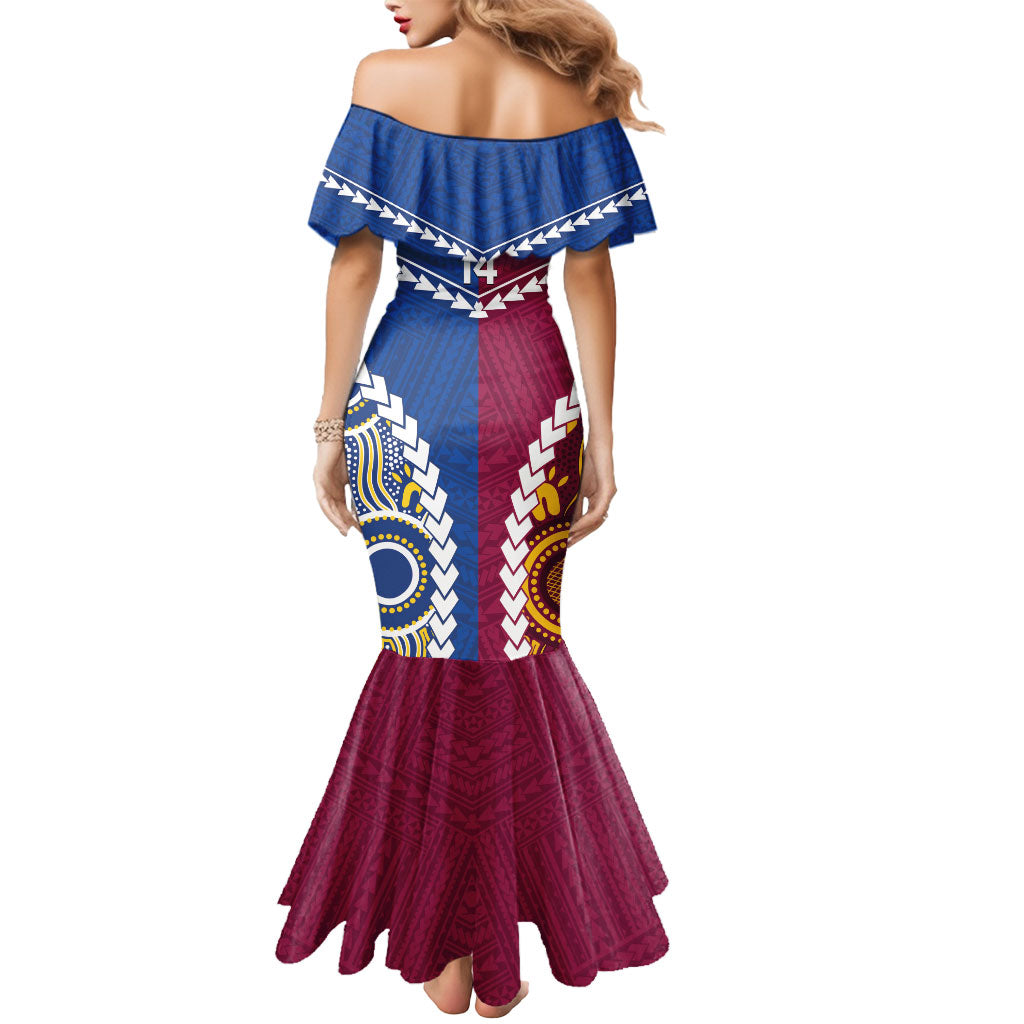 Custom Rugby Broncos and Eels Mermaid Dress 2026 Together Aboriginal Polynesian Pattern