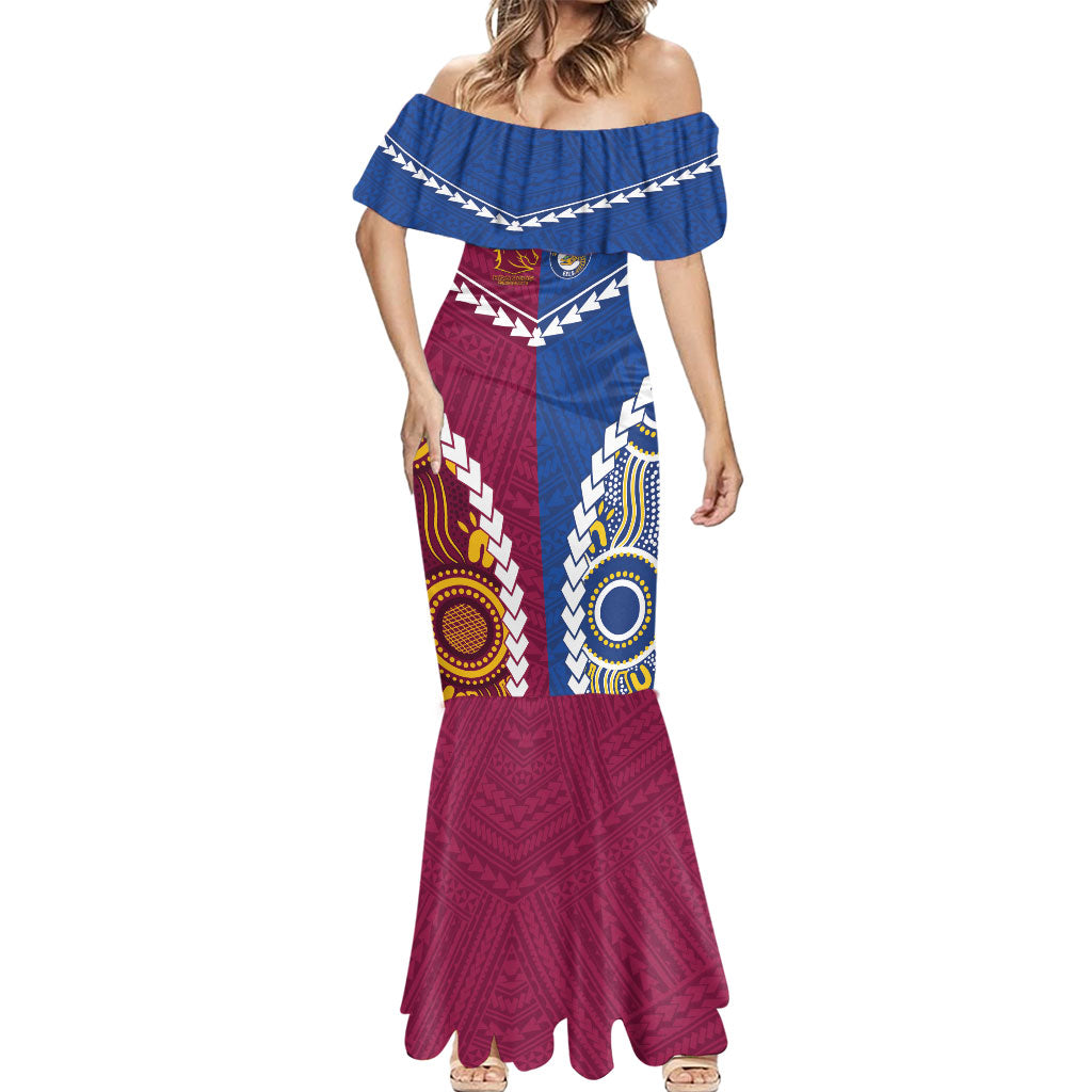 Custom Rugby Broncos and Eels Mermaid Dress 2026 Together Aboriginal Polynesian Pattern