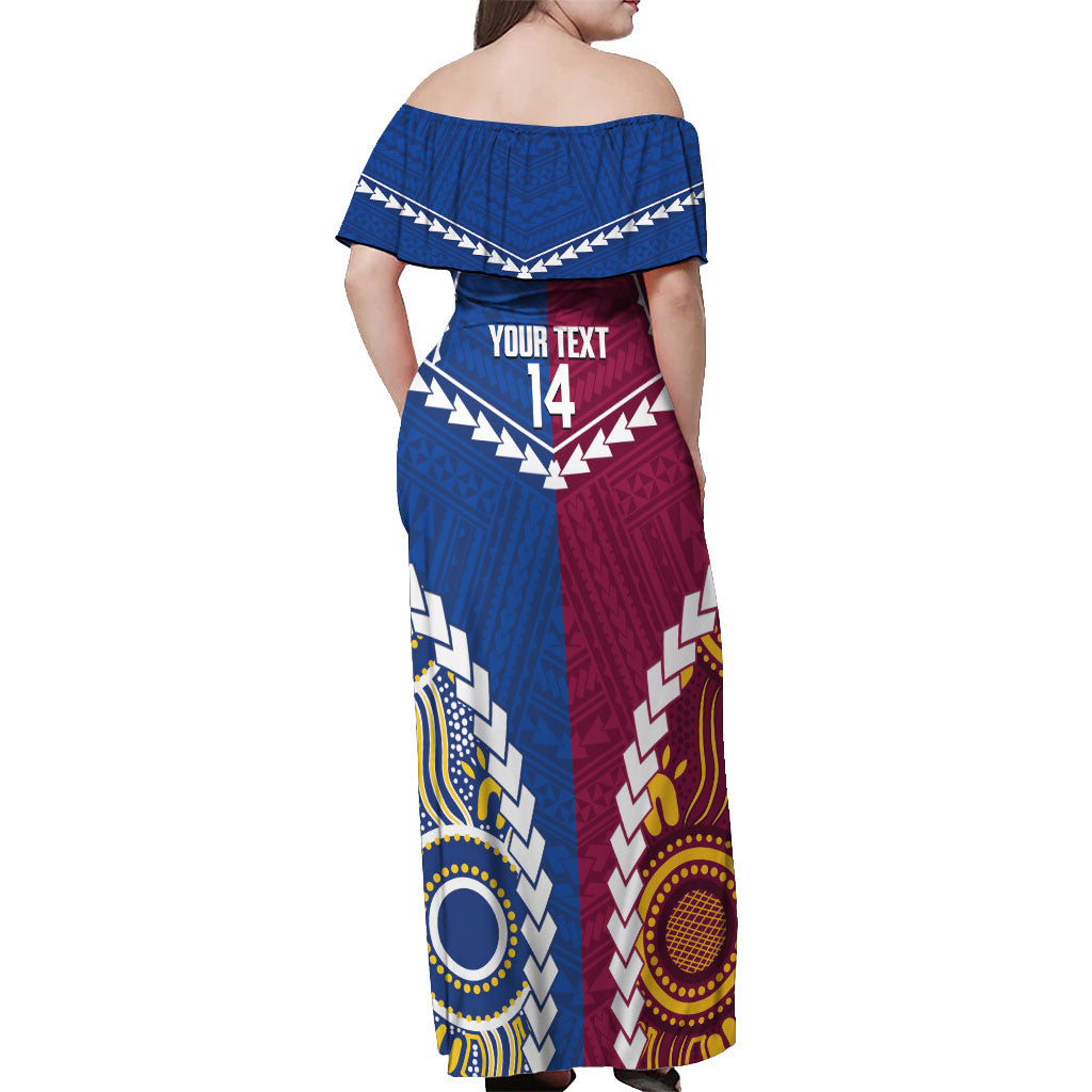 Custom Rugby Broncos and Eels Off Shoulder Maxi Dress 2026 Together Aboriginal Polynesian Pattern