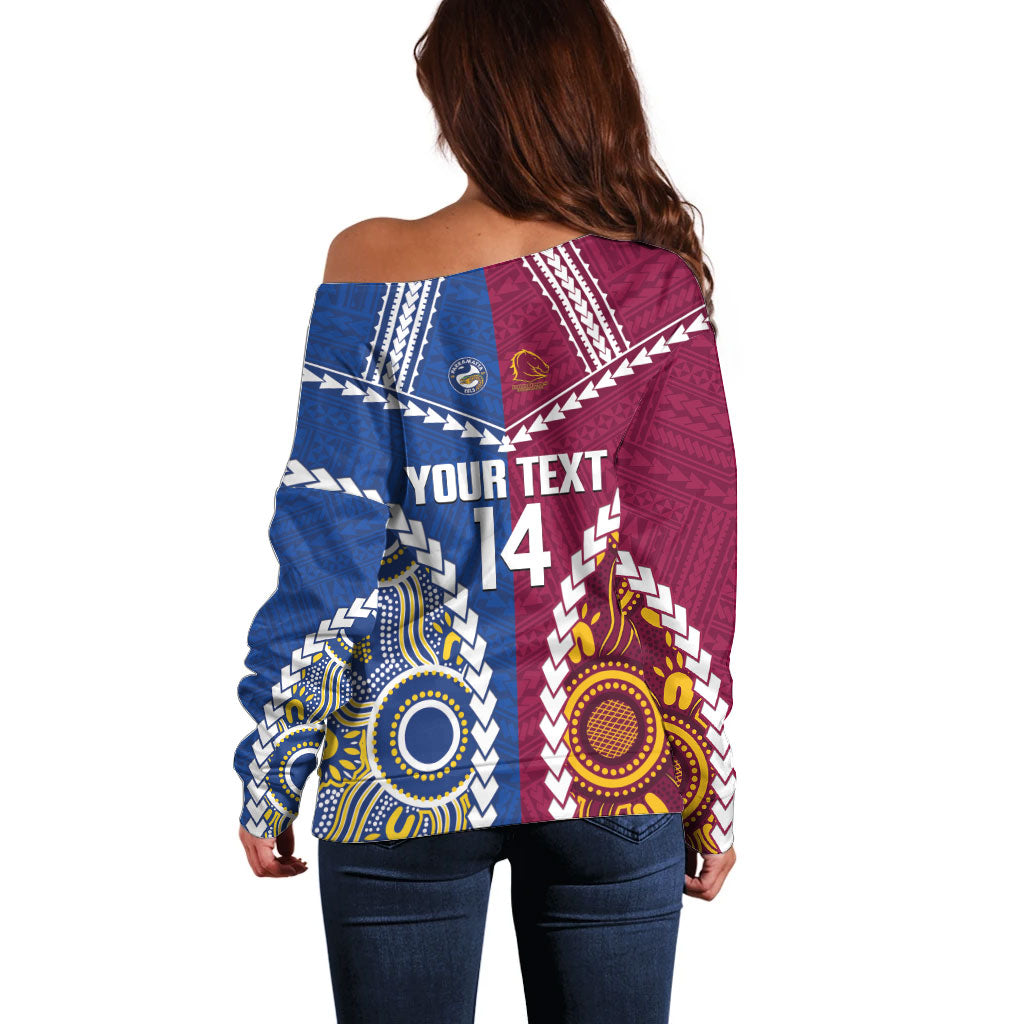 Custom Rugby Broncos and Eels Off Shoulder Sweater 2026 Together Aboriginal Polynesian Pattern