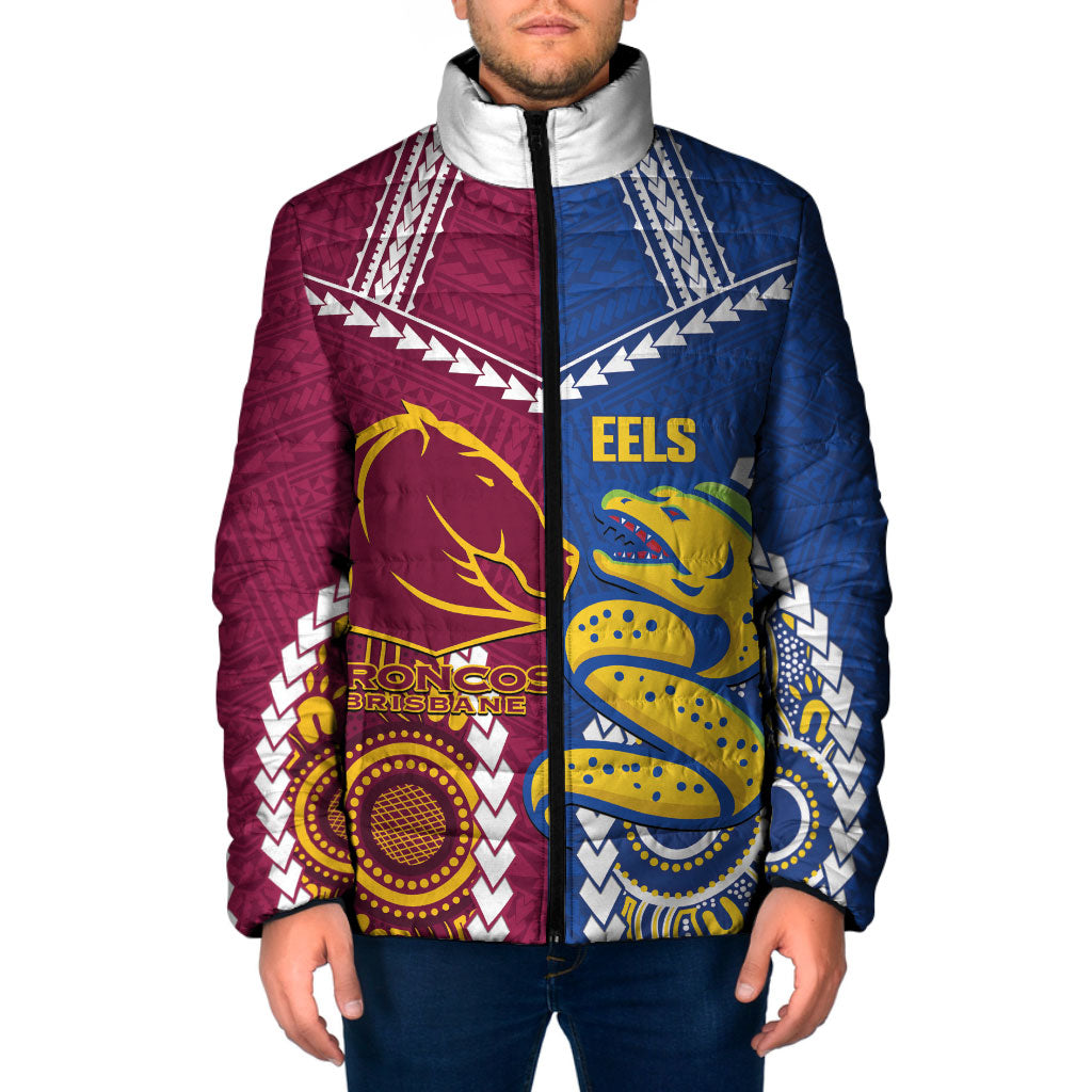 Custom Rugby Broncos and Eels Padded Jacket 2026 Together Aboriginal Polynesian Pattern