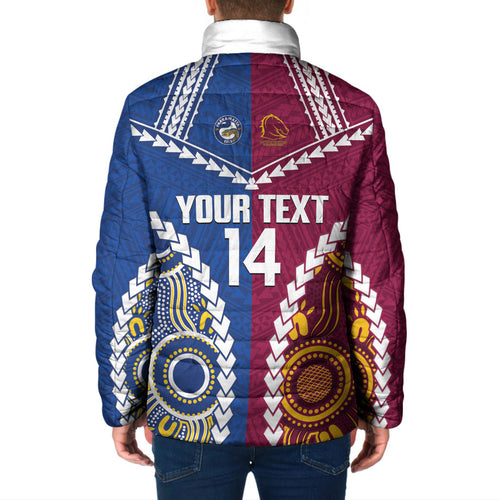Custom Rugby Broncos and Eels Padded Jacket 2026 Together Aboriginal Polynesian Pattern