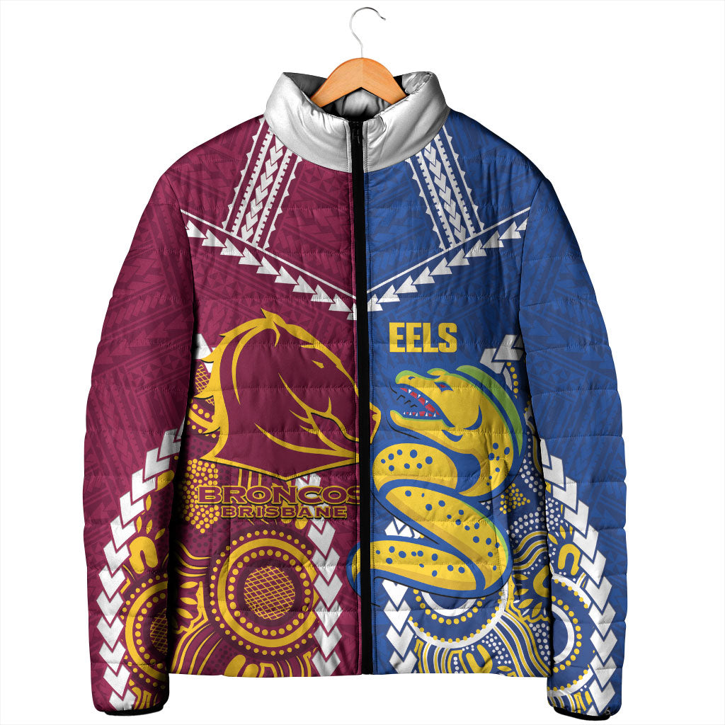 Custom Rugby Broncos and Eels Padded Jacket 2026 Together Aboriginal Polynesian Pattern