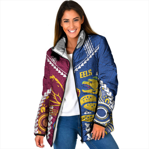 Custom Rugby Broncos and Eels Padded Jacket 2026 Together Aboriginal Polynesian Pattern