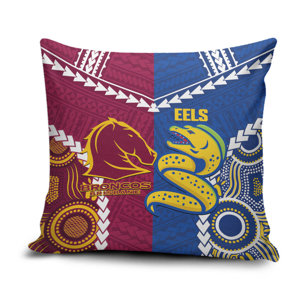 Rugby Broncos and Eels Pillow Cover 2026 Together Aboriginal Polynesian Pattern