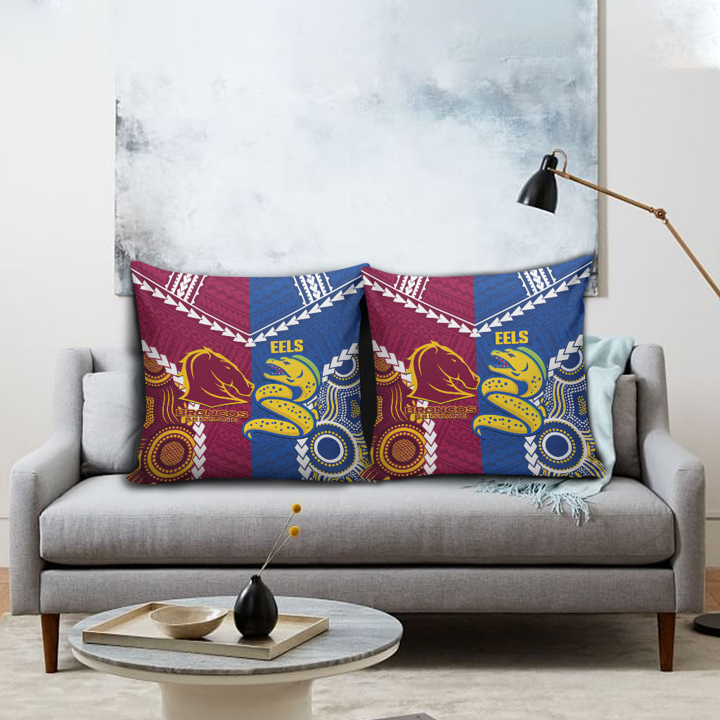 Rugby Broncos and Eels Pillow Cover 2026 Together Aboriginal Polynesian Pattern