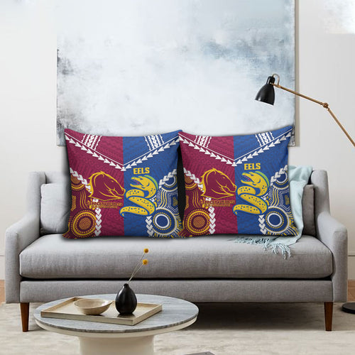 Rugby Broncos and Eels Pillow Cover 2026 Together Aboriginal Polynesian Pattern