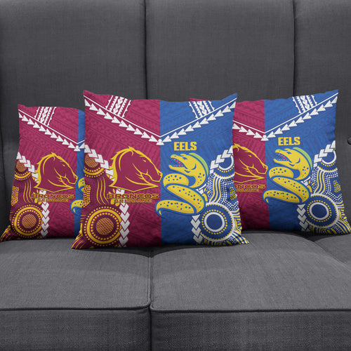Rugby Broncos and Eels Pillow Cover 2026 Together Aboriginal Polynesian Pattern