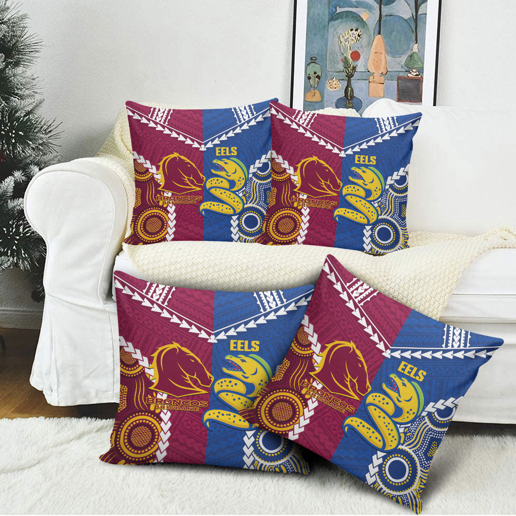 Rugby Broncos and Eels Pillow Cover 2026 Together Aboriginal Polynesian Pattern