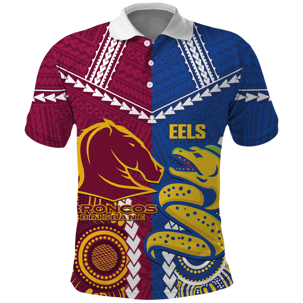 Custom Rugby Broncos and Eels Polo Shirt 2026 Together Aboriginal Polynesian Pattern