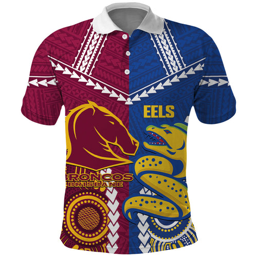 Custom Rugby Broncos and Eels Polo Shirt 2026 Together Aboriginal Polynesian Pattern