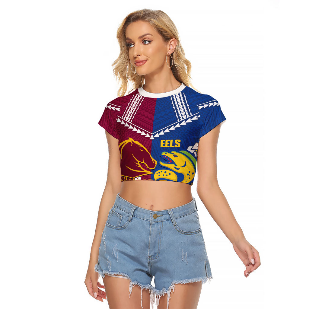 Custom Rugby Broncos and Eels Raglan Cropped T Shirt 2026 Together Aboriginal Polynesian Pattern