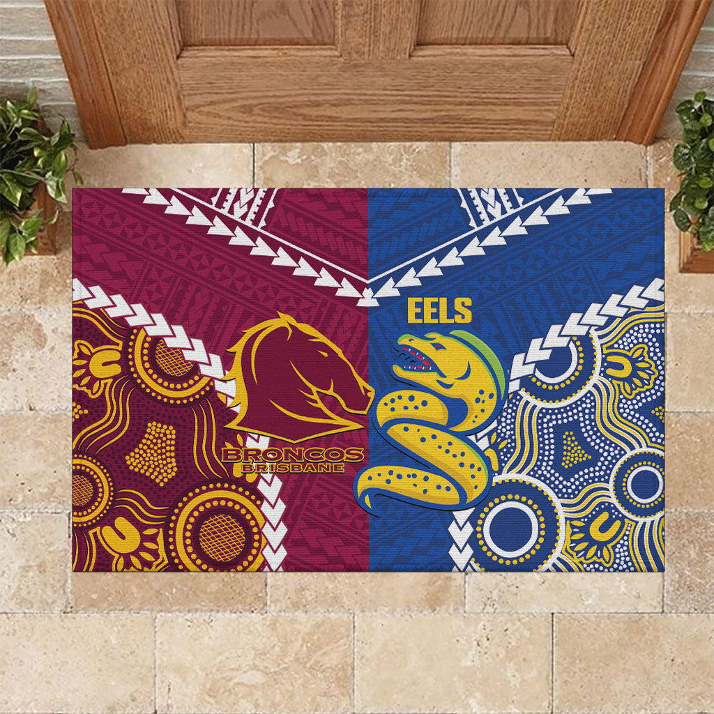 Rugby Broncos and Eels Rubber Doormat 2026 Together Aboriginal Polynesian Pattern