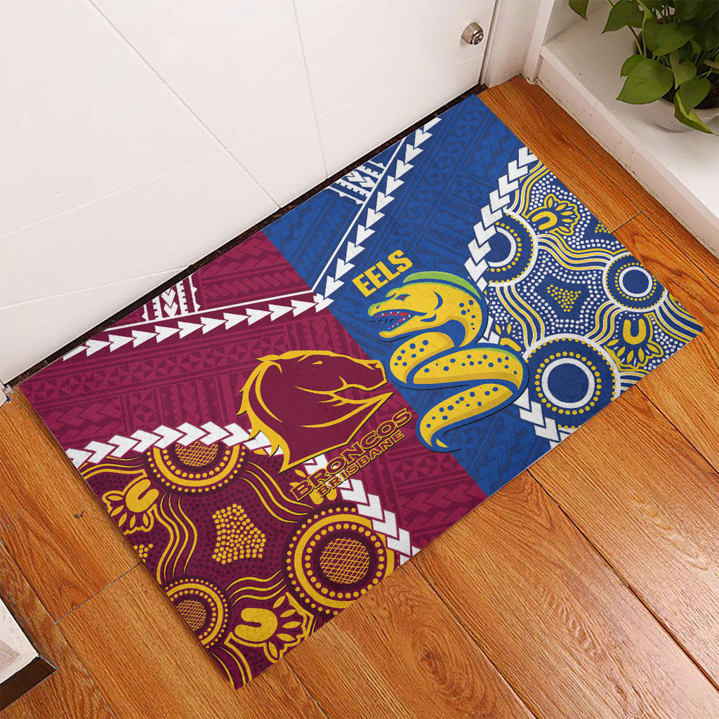 Rugby Broncos and Eels Rubber Doormat 2026 Together Aboriginal Polynesian Pattern