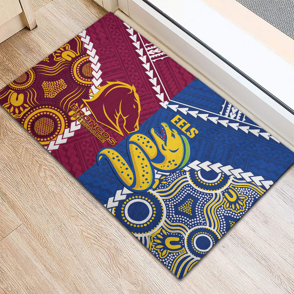 Rugby Broncos and Eels Rubber Doormat 2026 Together Aboriginal Polynesian Pattern