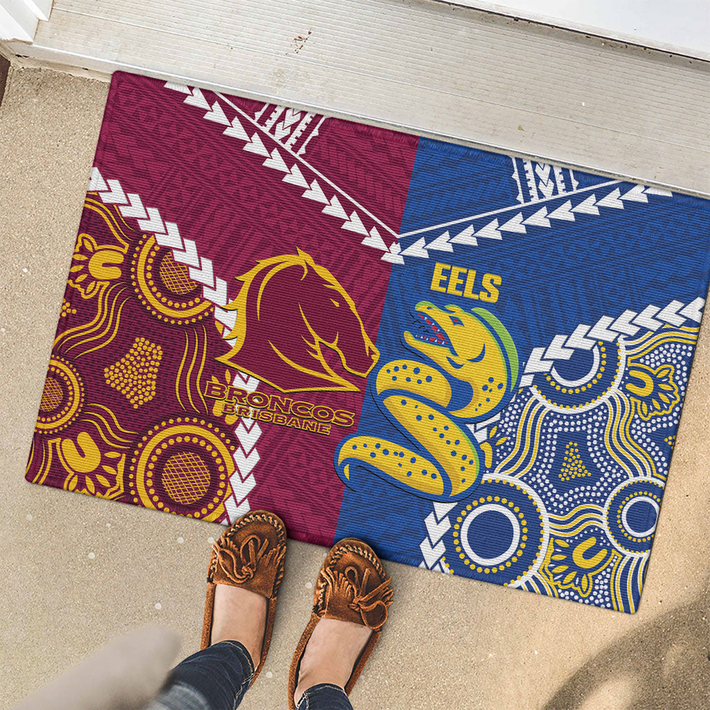 Rugby Broncos and Eels Rubber Doormat 2026 Together Aboriginal Polynesian Pattern