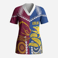 Custom Rugby Broncos and Eels Scrub Top 2026 Together Aboriginal Polynesian Pattern