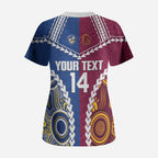Custom Rugby Broncos and Eels Scrub Top 2026 Together Aboriginal Polynesian Pattern