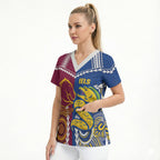 Custom Rugby Broncos and Eels Scrub Top 2026 Together Aboriginal Polynesian Pattern