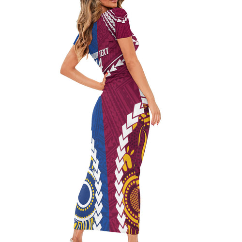 Custom Rugby Broncos and Eels Short Sleeve Bodycon Dress 2026 Together Aboriginal Polynesian Pattern