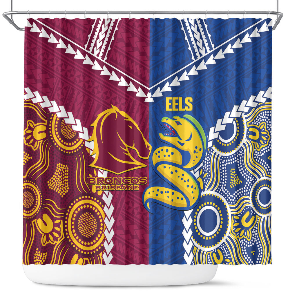 Rugby Broncos and Eels Shower Curtain 2026 Together Aboriginal Polynesian Pattern