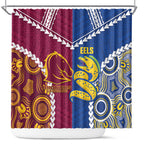 Rugby Broncos and Eels Shower Curtain 2026 Together Aboriginal Polynesian Pattern