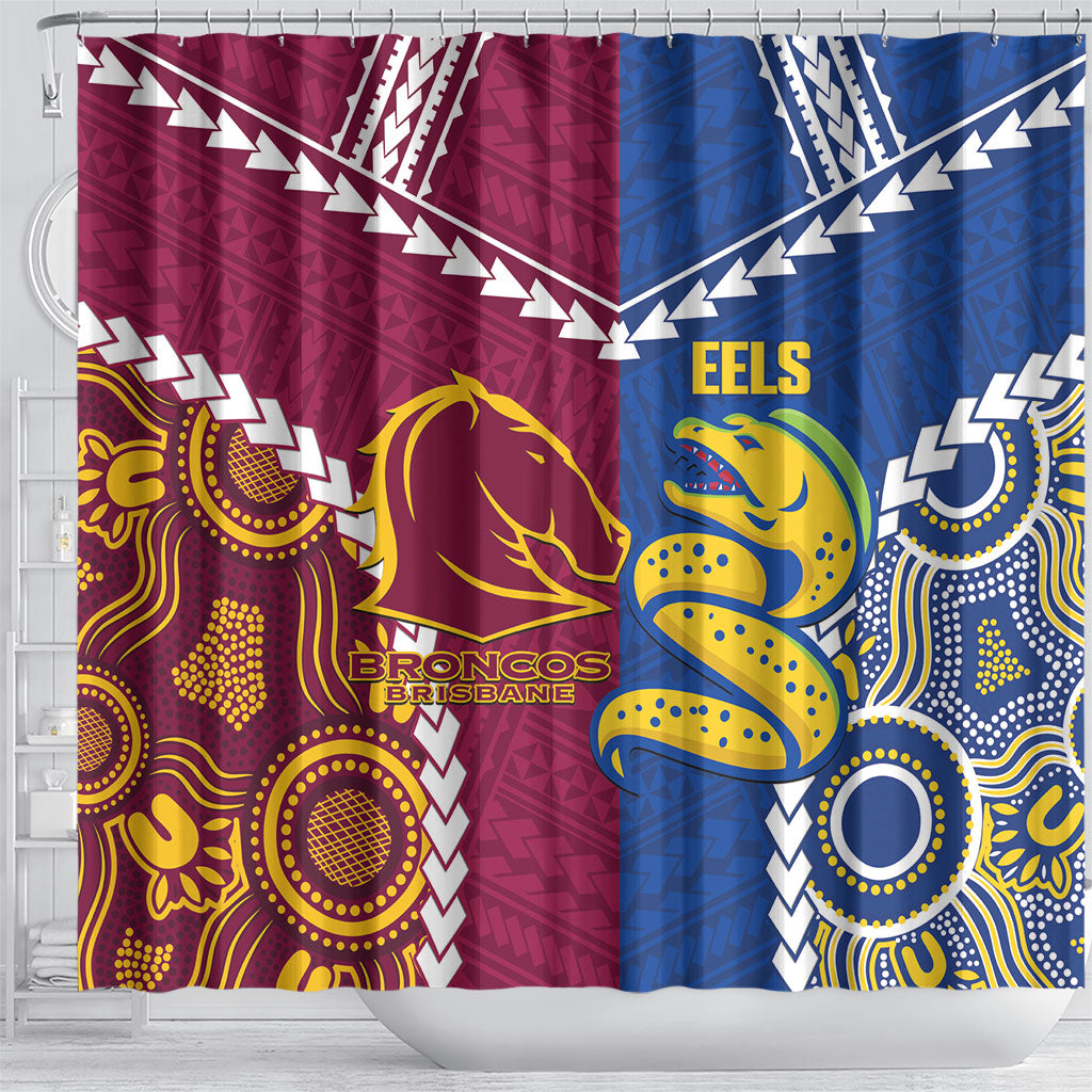 Rugby Broncos and Eels Shower Curtain 2026 Together Aboriginal Polynesian Pattern