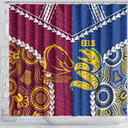 Rugby Broncos and Eels Shower Curtain 2026 Together Aboriginal Polynesian Pattern