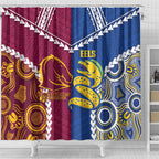 Rugby Broncos and Eels Shower Curtain 2026 Together Aboriginal Polynesian Pattern