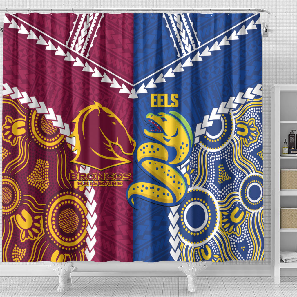 Rugby Broncos and Eels Shower Curtain 2026 Together Aboriginal Polynesian Pattern