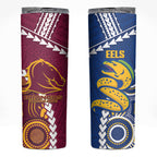 Custom Rugby Broncos and Eels Skinny Tumbler 2026 Together Aboriginal Polynesian Pattern