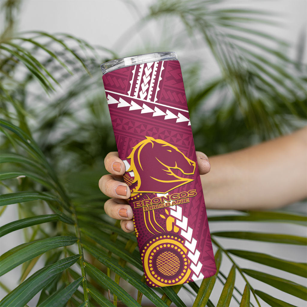 Custom Rugby Broncos and Eels Skinny Tumbler 2026 Together Aboriginal Polynesian Pattern