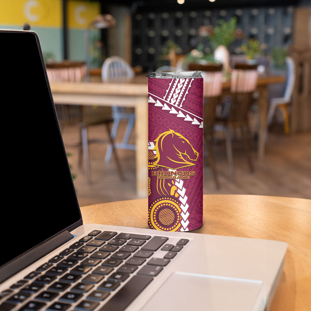 Custom Rugby Broncos and Eels Skinny Tumbler 2026 Together Aboriginal Polynesian Pattern