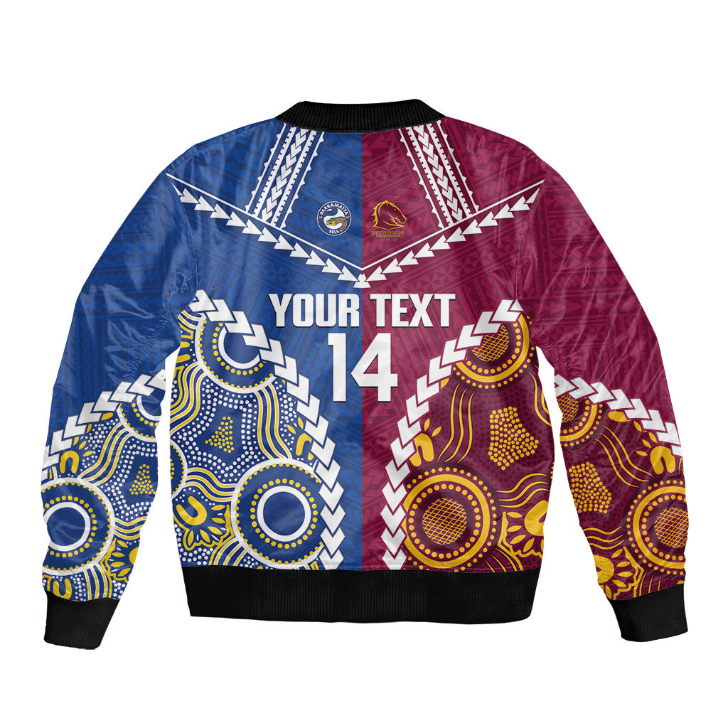Custom Rugby Broncos and Eels Sleeve Zip Bomber Jacket 2026 Together Aboriginal Polynesian Pattern