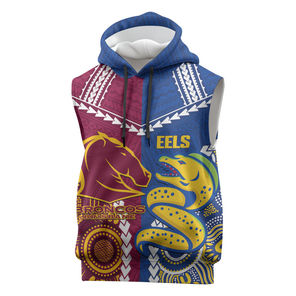 Custom Rugby Broncos and Eels Sleeveless Hoodie 2026 Together Aboriginal Polynesian Pattern