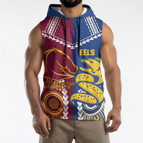 Custom Rugby Broncos and Eels Sleeveless Hoodie 2026 Together Aboriginal Polynesian Pattern