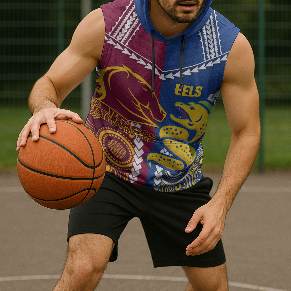 Custom Rugby Broncos and Eels Sleeveless Hoodie 2026 Together Aboriginal Polynesian Pattern