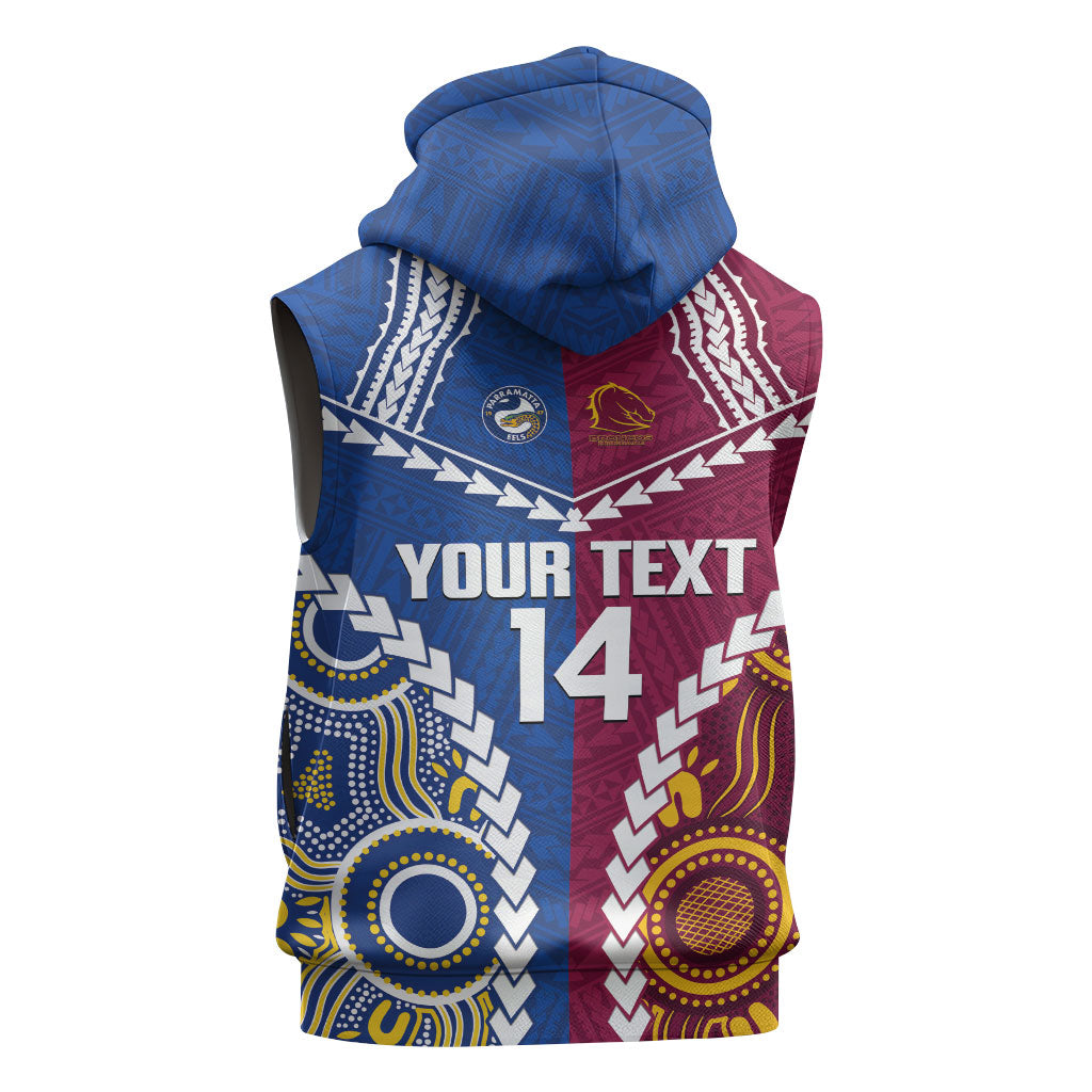 Custom Rugby Broncos and Eels Sleeveless Zip Hoodie 2026 Together Aboriginal Polynesian Pattern