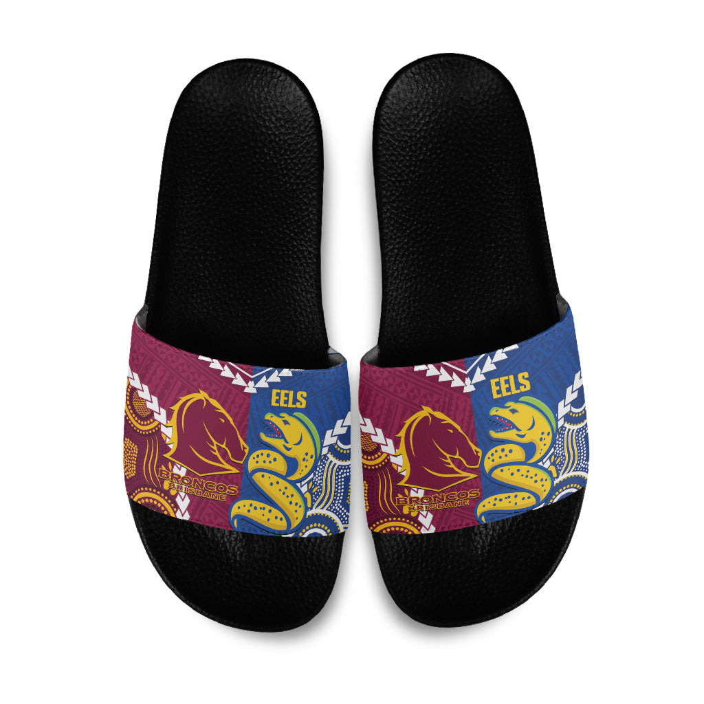 Rugby Broncos and Eels Slide Sandals 2026 Together Aboriginal Polynesian Pattern