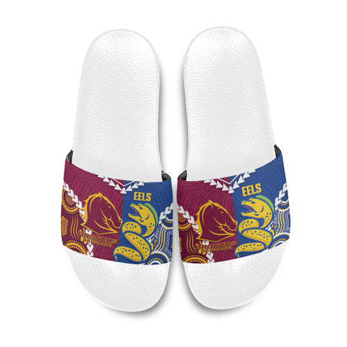 Rugby Broncos and Eels Slide Sandals 2026 Together Aboriginal Polynesian Pattern