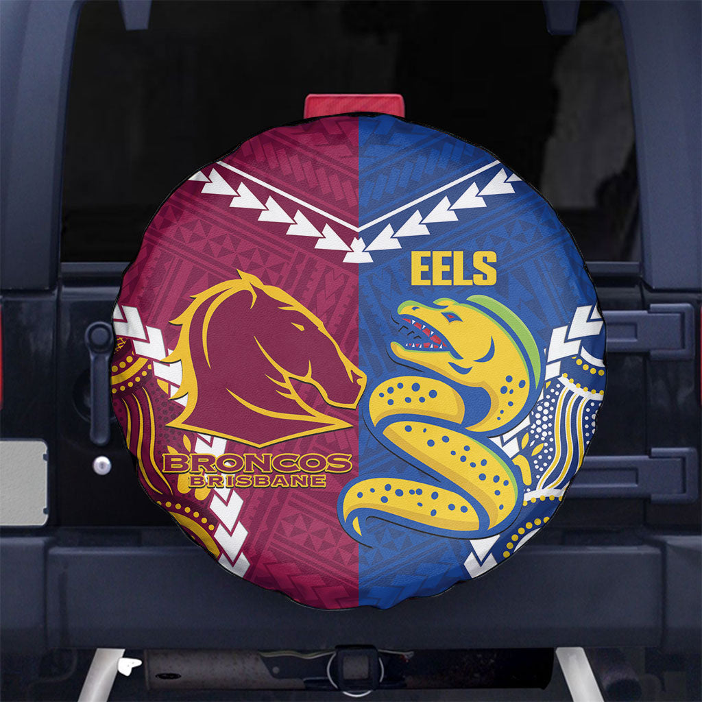 Rugby Broncos and Eels Spare Tire Cover 2026 Together Aboriginal Polynesian Pattern