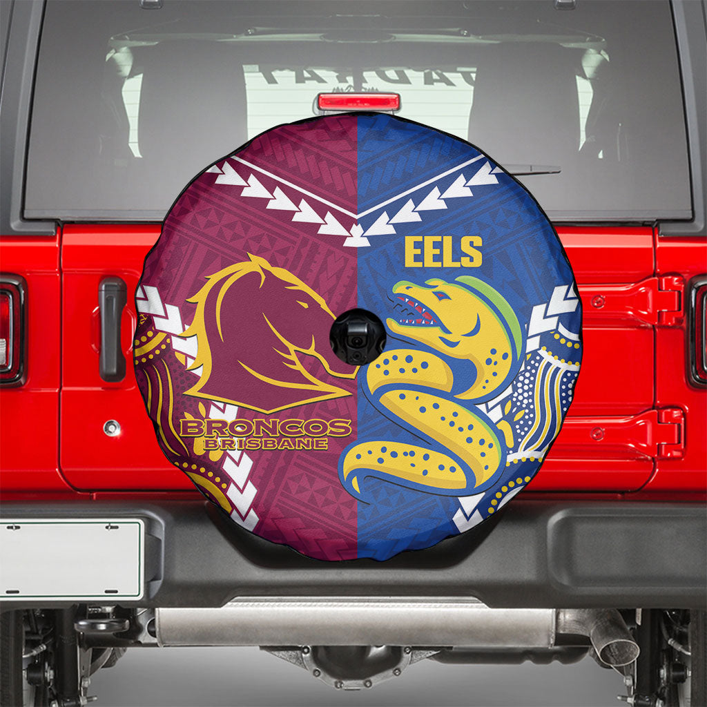 Rugby Broncos and Eels Spare Tire Cover 2026 Together Aboriginal Polynesian Pattern